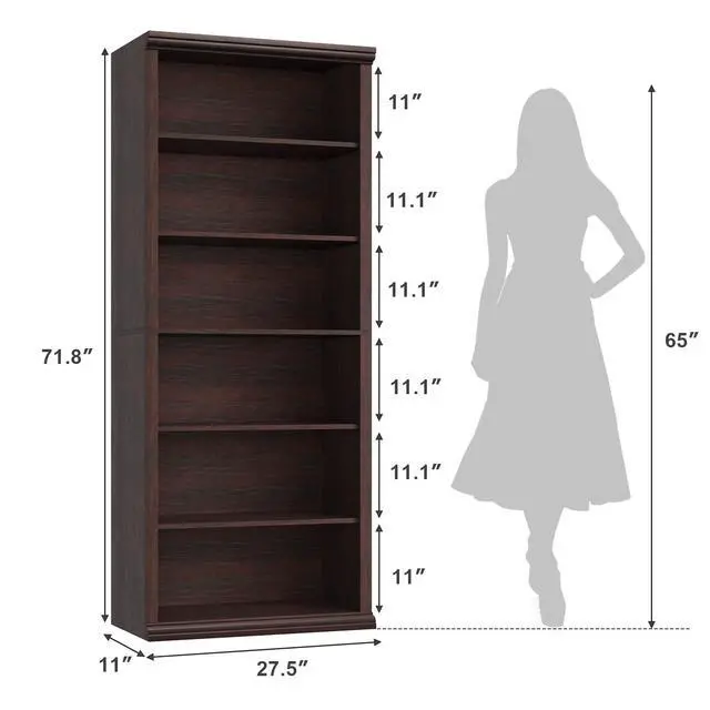 Alt view image 2 of 6 - Bookcase and Bookshelves, 28" W Tall Bookshelf with Elegant Design, 6 Tiers Spacious Book Storage, Freestanding Book Organizer, Display Library Shelf for Home Office, Living Room & Study Room