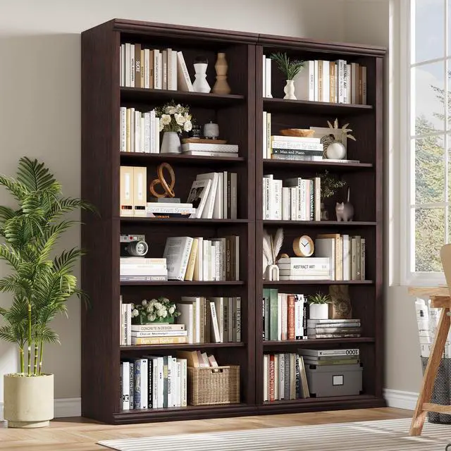 Alt view image 6 of 6 - Bookcase and Bookshelves, 28" W Tall Bookshelf with Elegant Design, 6 Tiers Spacious Book Storage, Freestanding Book Organizer, Display Library Shelf for Home Office, Living Room & Study Room