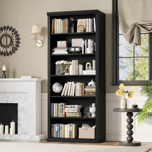 Main image of Bookcase and Bookshelves, 28" W Tall Bookshelf with Elegant Design, 6 Tiers Spacious Book Storage, Freestanding Book Organizer, Display Library Shelf for Home Office, Living Room & Study Room