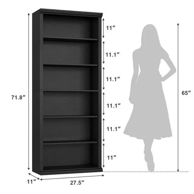 Alt view image 2 of 6 - Bookcase and Bookshelves, 28" W Tall Bookshelf with Elegant Design, 6 Tiers Spacious Book Storage, Freestanding Book Organizer, Display Library Shelf for Home Office, Living Room & Study Room