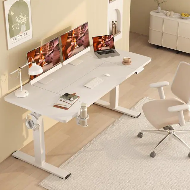 Alt view image 2 of 6 - Adjustable Standing Desk, Large 79x31 Inches Standing Desk with Cable Management, Height Adjustable Home Office Computer Desk 2 Box Packaging with Memory Preset& Cup Holder, White