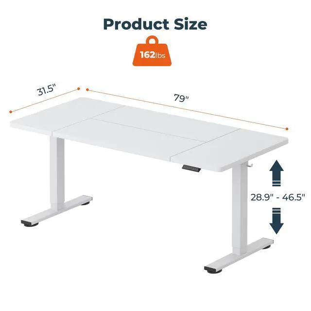 Alt view image 3 of 6 - Adjustable Standing Desk, Large 79x31 Inches Standing Desk with Cable Management, Height Adjustable Home Office Computer Desk 2 Box Packaging with Memory Preset& Cup Holder, White