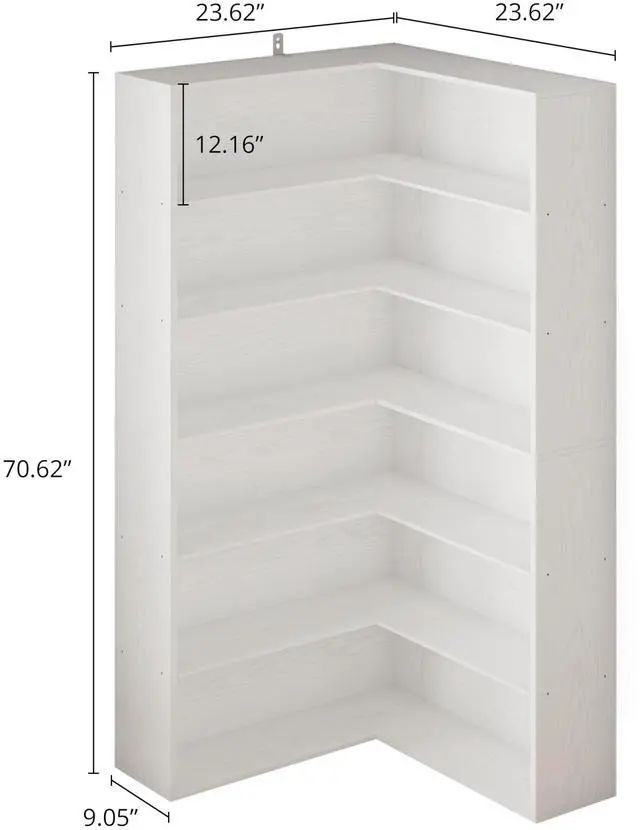 Alt view image 2 of 6 - Corner Bookshelf, 6 Tiers Corner Bookcases with Baffles Etagere Shelf Storage Rack for Living Room Home Office, White