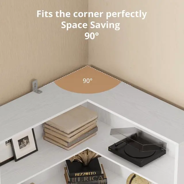Alt view image 4 of 6 - Corner Bookshelf, 6 Tiers Corner Bookcases with Baffles Etagere Shelf Storage Rack for Living Room Home Office, White