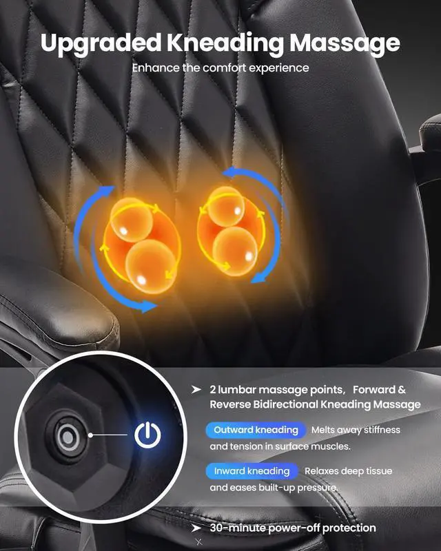 Alt view image 3 of 6 - Big and Tall Office Chair with 3D Kneading Massage Lumbar Support, Office Chairs for Back Pain Relief, Ergonomic Comfort 130° Reclining Desk Chairs Managerial Chairs for Heavy People