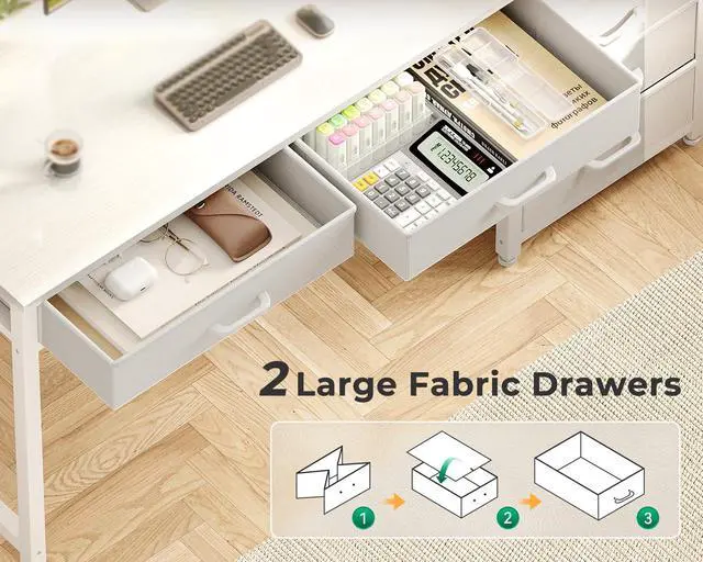 Alt view image 4 of 6 - Computer Desk with 5 Drawers, 53 Inch Office Desk with Printer Shelf, Reversible Vanity Desk for Home Bedroom, Writing Table Desk for Storage, White