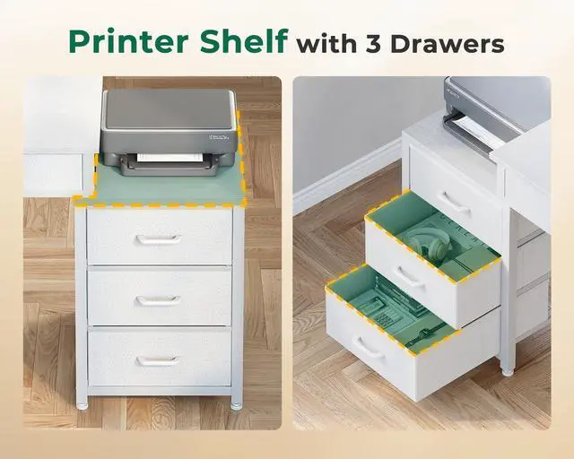 Alt view image 5 of 6 - Computer Desk with 5 Drawers, 53 Inch Office Desk with Printer Shelf, Reversible Vanity Desk for Home Bedroom, Writing Table Desk for Storage, White