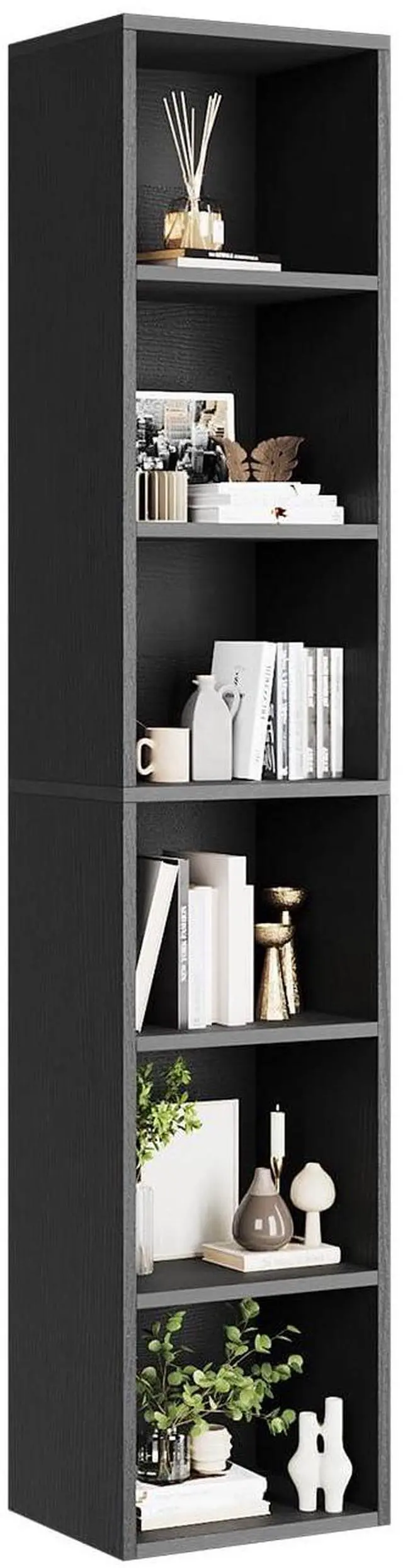 Main image of 71.5" Tall Narrow Bookshelf, 6-Tier Cube Display Rack, Modern Corner Bookshelf with Storage Space, CD Storage Cabinet for Home Office (Black 1 Pack, 6-Tier)