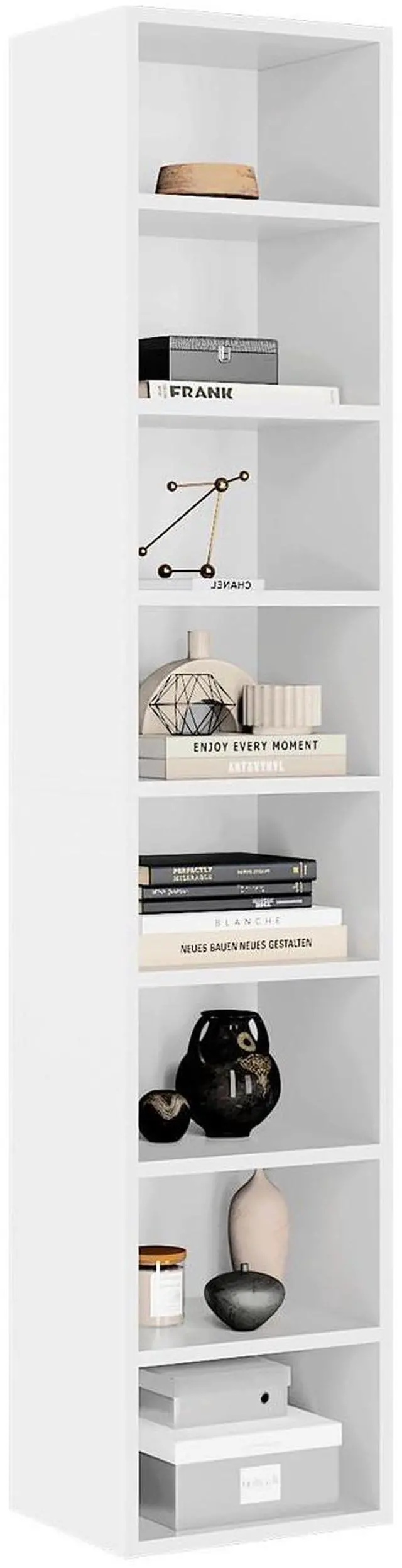 Main image of 71.5" Tall Narrow Bookshelf, 8-Tier Cube Display Rack, Modern Corner Bookshelf with Storage Space, CD Storage Cabinet for Home Office (White 1 Pack, 8-Tier)