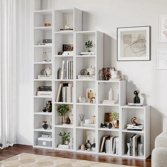 Alt view image 5 of 5 - 71.5" Tall Narrow Bookshelf, 8-Tier Cube Display Rack, Modern Corner Bookshelf with Storage Space, CD Storage Cabinet for Home Office (White 1 Pack, 8-Tier)