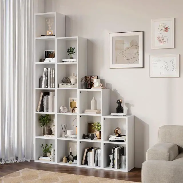 Alt view image 2 of 6 - 71.5" Tall Narrow Bookshelf, 6-Tier Cube Display Rack, Modern Corner Bookshelf with Storage Space, CD Storage Cabinet for Home Office (White 1 Pack, 6-Tier) | Cube Display Rack