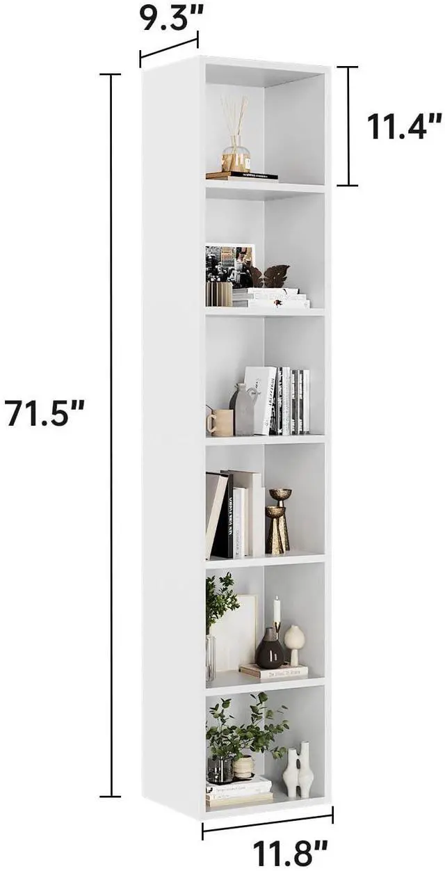Alt view image 3 of 6 - 71.5" Tall Narrow Bookshelf, 6-Tier Cube Display Rack, Modern Corner Bookshelf with Storage Space, CD Storage Cabinet for Home Office (White 1 Pack, 6-Tier) | Cube Display Rack