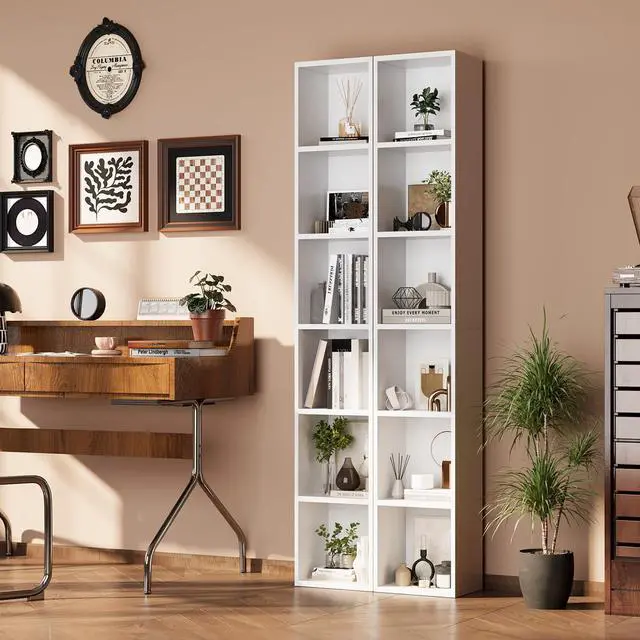 Alt view image 5 of 6 - 71.5" Tall Narrow Bookshelf, 6-Tier Cube Display Rack, Modern Corner Bookshelf with Storage Space, CD Storage Cabinet for Home Office (White 1 Pack, 6-Tier) | Cube Display Rack
