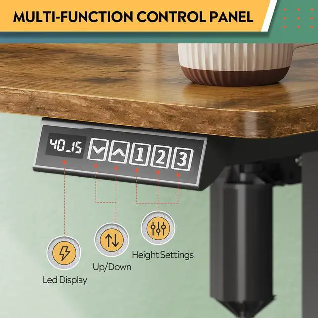 Alt view image 5 of 6 - 55 Inch Electric Standing Desk with Shelf, Adjustable Computer Desk for Home Office, with LED Touchscreen,Headphone Hook, 3 Memory Preset, with One-Piece Desktop, Rustic Brown
