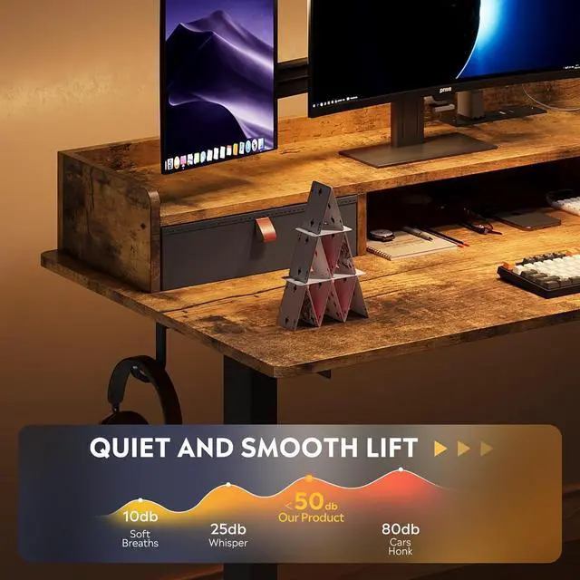 Alt view image 6 of 6 - 48 Inch Electric Standing Desk with Shelf, 3 Adjustable Computer Desk for Home Office, with LED Touchscreen,Headphone Hook, 3 Memory Preset, with One-Piece Desktop, Rustic Brown
