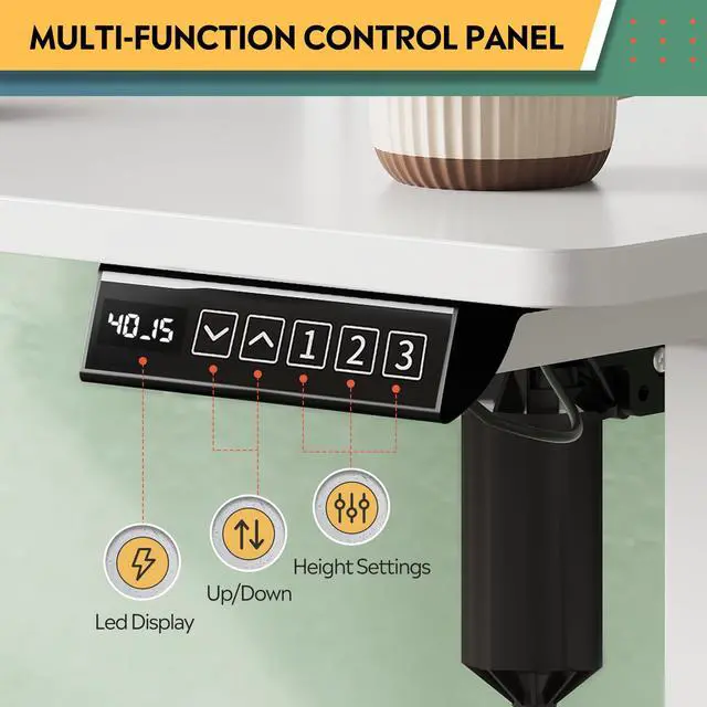 Alt view image 5 of 6 - 48 Inch Electric Standing Desk with Shelf, Adjustable Computer Desk for Home Office, with LED Touchscreen,Headphone Hook, 3 Memory Preset, with One-Piece Desktop, White