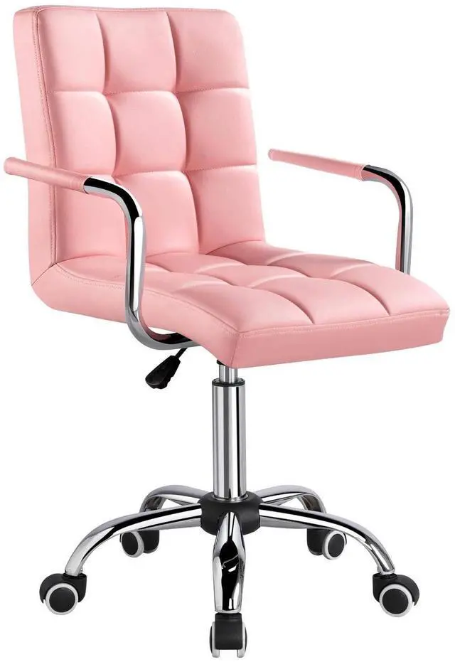 Main image of Modern PU Leather Desk Office Chairs with Wheels/Armrests Height Adjustable Home Computer Executive Chair on Wheels 360° Swivel, Pink