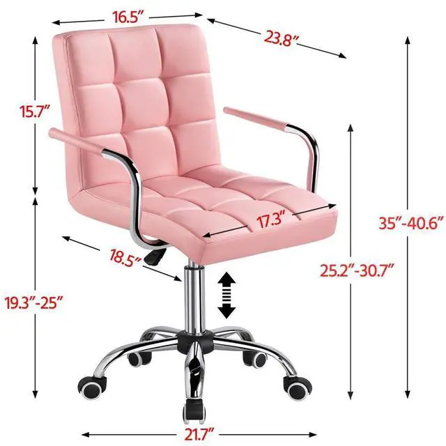 Alt view image 3 of 6 - Modern PU Leather Desk Office Chairs with Wheels/Armrests Height Adjustable Home Computer Executive Chair on Wheels 360° Swivel, Pink