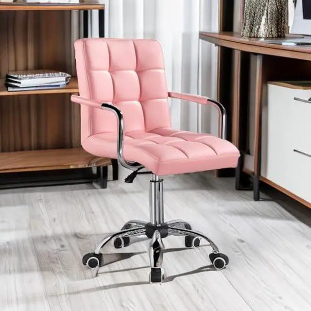 Alt view image 5 of 6 - Modern PU Leather Desk Office Chairs with Wheels/Armrests Height Adjustable Home Computer Executive Chair on Wheels 360° Swivel, Pink