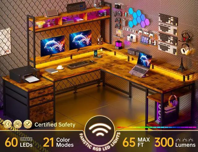 Alt view image 6 of 6 - 104" L Shaped Desk, 4 Layout Convertible RGB Lights & Monitor Stand | 4-Layout L Shaped Home Workstation, 64104Expandable, Charging Ports, Dual Mounts & Storage for Remote Workers, Designers