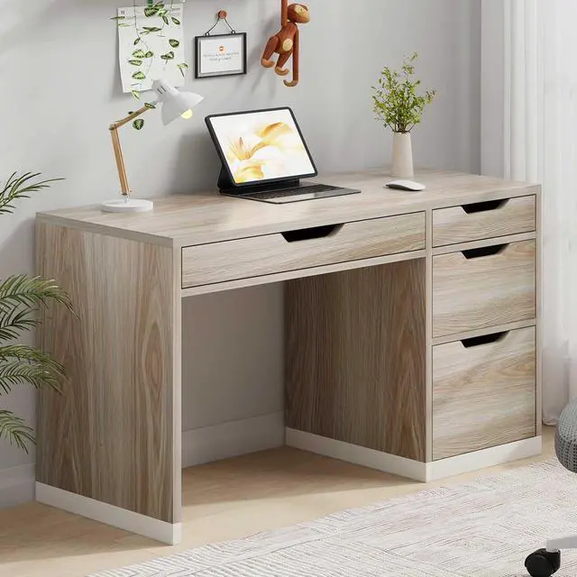 Main image of 48 Inch Small Desk with Drawers, Computer Desk with Storage File Drawer for Bedroom, Office Desk with Storage for Small Space, Light Walnut