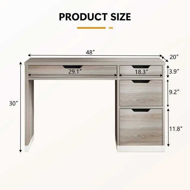 Alt view image 2 of 6 - 48 Inch Small Desk with Drawers, Computer Desk with Storage File Drawer for Bedroom, Office Desk with Storage for Small Space, Light Walnut