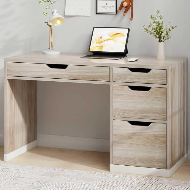 Alt view image 3 of 6 - 48 Inch Small Desk with Drawers, Computer Desk with Storage File Drawer for Bedroom, Office Desk with Storage for Small Space, Light Walnut