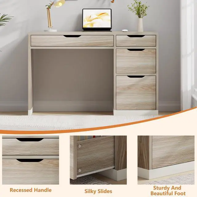 Alt view image 5 of 6 - 48 Inch Small Desk with Drawers, Computer Desk with Storage File Drawer for Bedroom, Office Desk with Storage for Small Space, Light Walnut