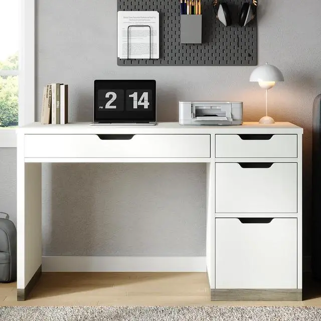 Alt view image 2 of 6 - 52 Inch White Desk with 4 Drawers, Computer Desk with Storage for Small Spaces with Storage File Drawer, Small Home Office Desk with Drawers for Bedroom