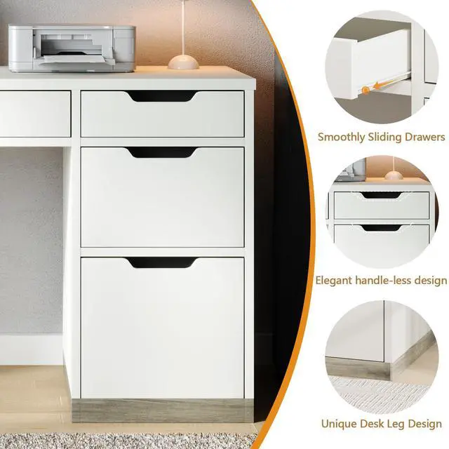 Alt view image 5 of 6 - 52 Inch White Desk with 4 Drawers, Computer Desk with Storage for Small Spaces with Storage File Drawer, Small Home Office Desk with Drawers for Bedroom