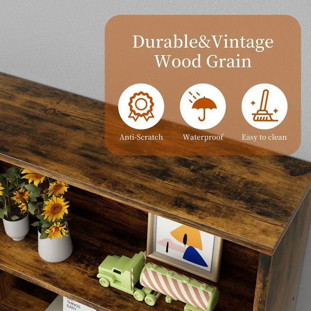 Alt view image 5 of 6 - 6-Tier Open Bookcase and Bookshelf, Floor Standing Wood Display Storage Shelves 71 Inch Tall Bookcase Home Decor Furniture for Home Office, Living Room, Bed Room, Rustic Brown