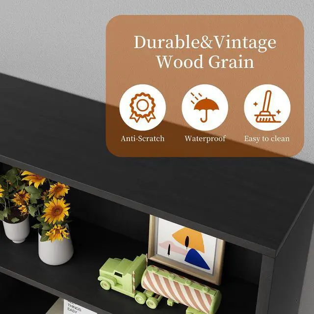 Alt view image 4 of 6 - 6-Tier Open Bookcase and Bookshelf, Floor Standing Wood Display Storage Shelves 71 Inch Tall Bookcase Home Decor Furniture for Home Office, Living Room, Bed Room, Black