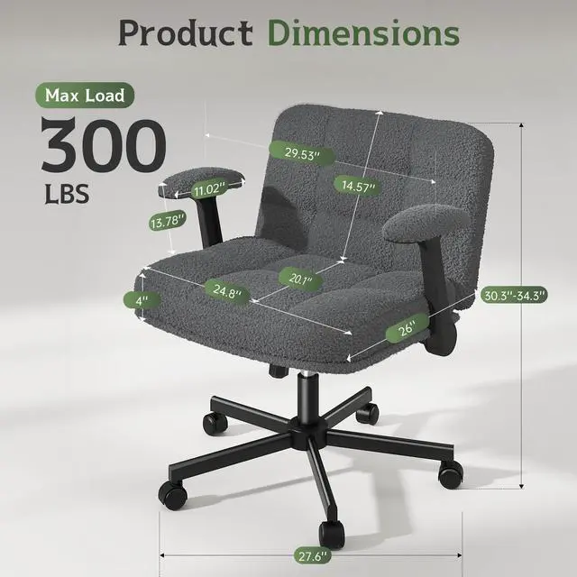 Alt view image 2 of 6 - Criss Cross Chair with Wheels & Flip-up Arms, Adjustable Height, Teddy Fabric for Bedroom, Home Office, Apartment,Grey