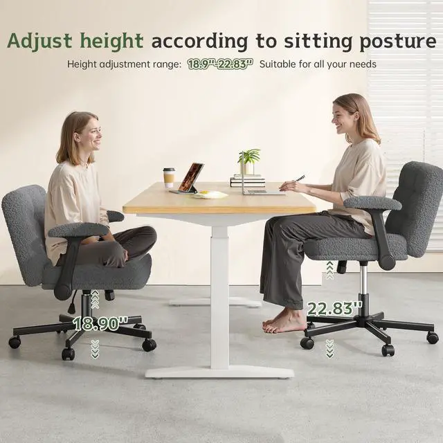 Alt view image 5 of 6 - Criss Cross Chair with Wheels & Flip-up Arms, Adjustable Height, Teddy Fabric for Bedroom, Home Office, Apartment,Grey
