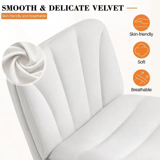 Alt view image 6 of 6 - Criss Cross Chair with Wheels, Cross Legged Office Chair, Armless Wide Vanity Desk Chair with Comfty Velvet & Back - Swivel Height Ajustable for Home Office Bedroom, Pearl White Velvet