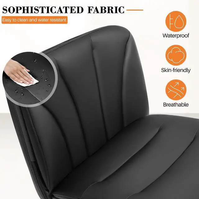 Alt view image 6 of 6 - Criss Cross Chair with Wheels, Cross Legged Office Chair, Armless Wide Vanity Desk Chair with 2 Layer Comfty Velvet & Back - Swivel for Home Office Bedroom, Dark Black
