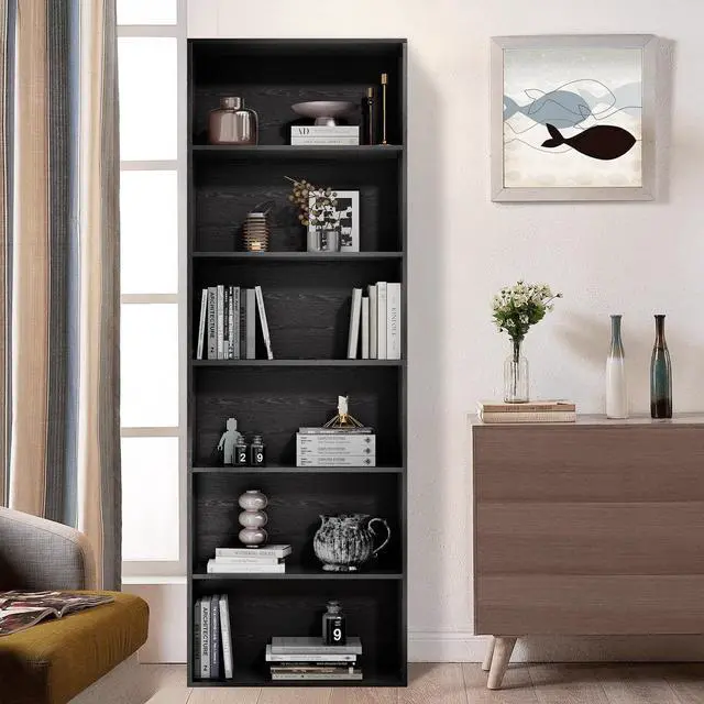 Alt view image 3 of 6 - 71" Tall 6-Tier Bookshelf, Large Open Display Bookcase with Ample Storage, Floor Standing Book Shelf for Living Room, Home Office, Bed Room, Black