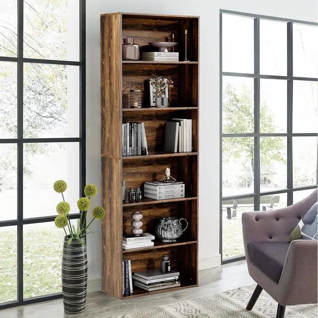Main image of 71" Tall 6-Tier Bookshelf, Large Open Display Bookcase with Ample Storage, Floor Standing Book Shelf for Living Room, Home Office, Bed Room, Brown