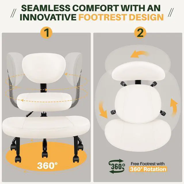 Alt view image 5 of 6 - Criss Cross Office Chair - ADHD Cross Legged Chair with Wheels - Adjustable Height Ergonomic Kneeling Desk Chairs for Meditation Yoga Home Office with Backrest, 360°Rotating Footrest -White