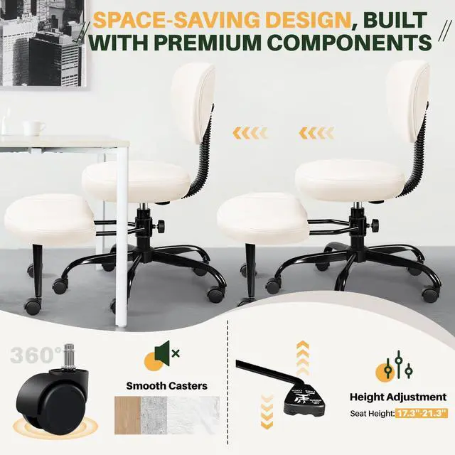 Alt view image 6 of 6 - Criss Cross Office Chair - ADHD Cross Legged Chair with Wheels - Adjustable Height Ergonomic Kneeling Desk Chairs for Meditation Yoga Home Office with Backrest, 360°Rotating Footrest -White