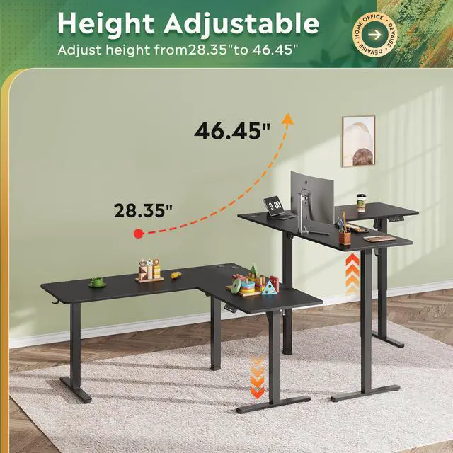 Alt view image 4 of 6 - 63 Inch L Shaped Electric Standing Desk, 3 Adjustable Computer Desk for Home Office, Ergonomic Sit to Stand Desk with LED Touchscreen,Headphone Hook, 3 Memory Preset, with Split Top, Maple