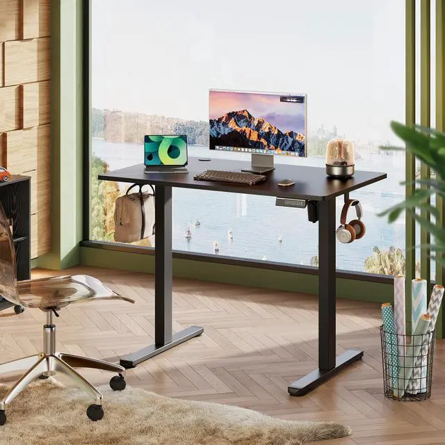 Alt view image 2 of 6 - 40 Inch Electric Standing Desk, 3 Adjustable Computer Desk for Home Office, Ergonomic Sit to Stand Desk with LED Touchscreen,Headphone Hook, 3 Memory Preset, with One-Piece Desktop, Black