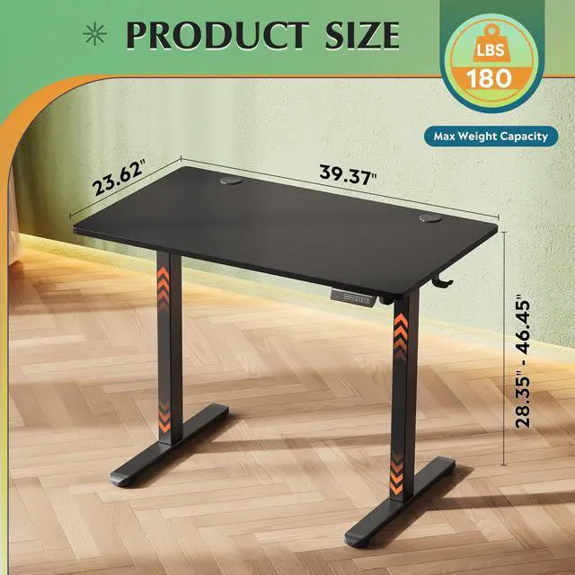 Alt view image 3 of 6 - 40 Inch Electric Standing Desk, 3 Adjustable Computer Desk for Home Office, Ergonomic Sit to Stand Desk with LED Touchscreen,Headphone Hook, 3 Memory Preset, with One-Piece Desktop, Black