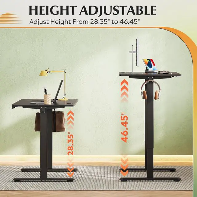 Alt view image 5 of 6 - 40 Inch Electric Standing Desk, 3 Adjustable Computer Desk for Home Office, Ergonomic Sit to Stand Desk with LED Touchscreen,Headphone Hook, 3 Memory Preset, with One-Piece Desktop, Black