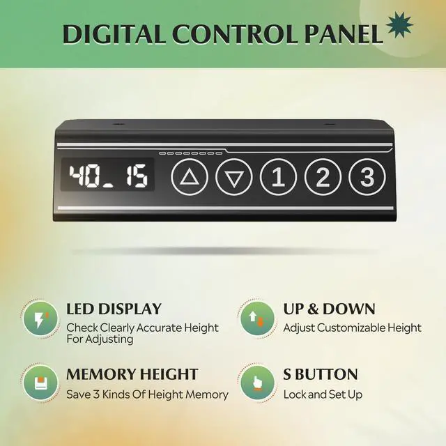 Alt view image 6 of 6 - 40 Inch Electric Standing Desk, 3 Adjustable Computer Desk for Home Office, Ergonomic Sit to Stand Desk with LED Touchscreen,Headphone Hook, 3 Memory Preset, with One-Piece Desktop, Black