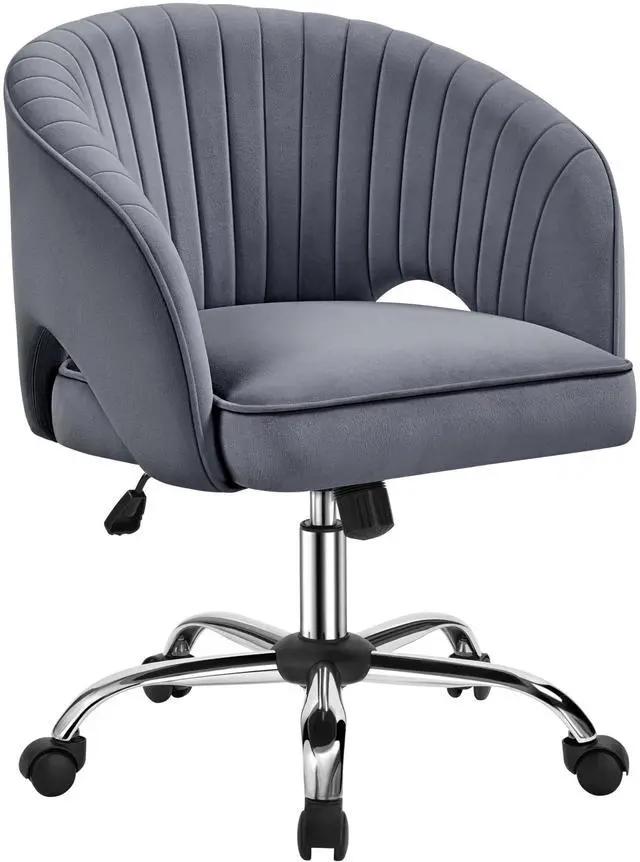 Main image of Home Office Chair Velvet Desk Chair, Upholstered Modern Swivel Chair with Tufted Barrel Back, Rolling Wheels for Office, Study, Vanity, Bedroom Dark Gray