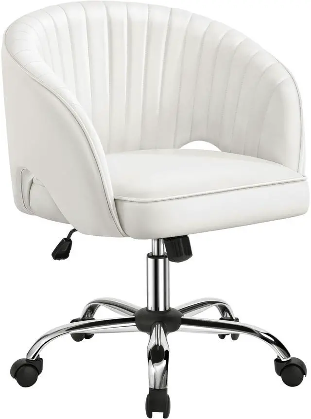Main image of Home Office Chair, Faux Leather Desk Chair, Modern Swivel Chair with Tufted Barrel Back, Rolling Wheels for Office,Study, Vanity, Bedroom White