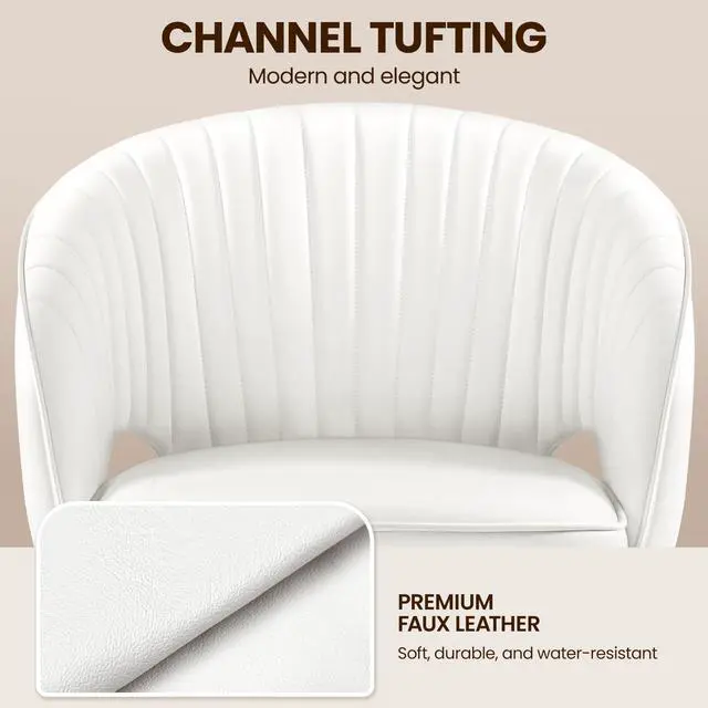 Alt view image 5 of 6 - Home Office Chair, Faux Leather Desk Chair, Modern Swivel Chair with Tufted Barrel Back, Rolling Wheels for Office,Study, Vanity, Bedroom White