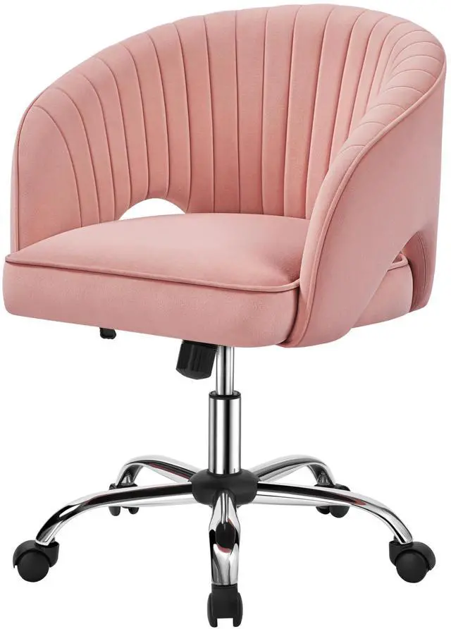 Main image of Pink Desk Chair Cute Vanity Chair with Back & Modern Swivel Rolling Design for Home Office, Study, Vanity, Bedroom