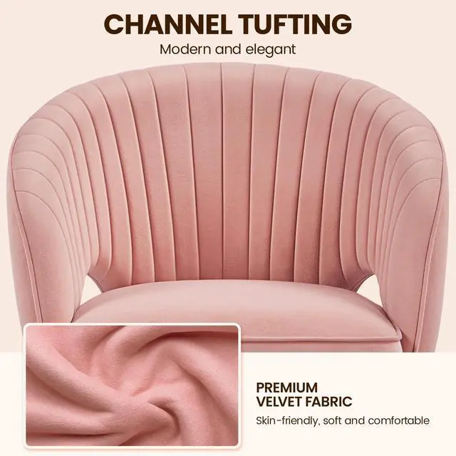 Alt view image 4 of 6 - Pink Desk Chair Cute Vanity Chair with Back & Modern Swivel Rolling Design for Home Office, Study, Vanity, Bedroom